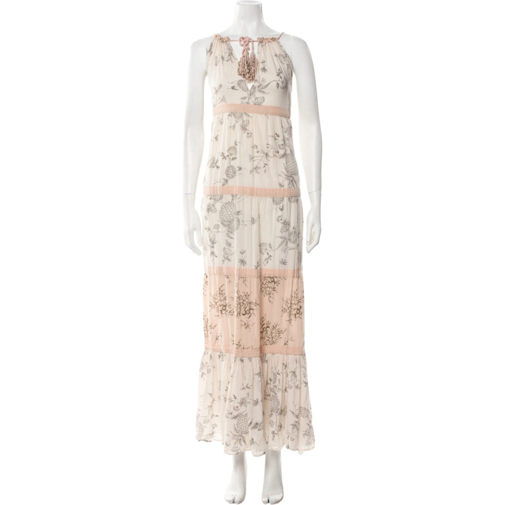 Ulla Johnson Goa Tiered Maxi Dress Long Pink Natural Size 4 Small Floral